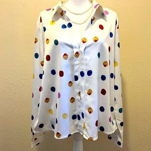 NWT Tendency White Polka Dot Print V-Neck XL